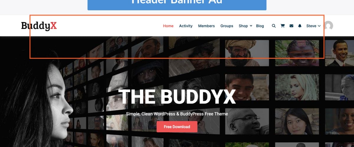 Front-end header banner ad placement powered by WB Ad Manager